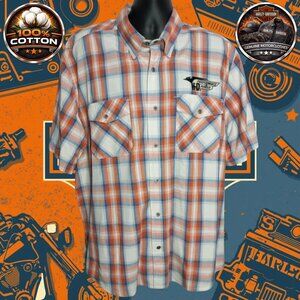 Harley-Davidson 2XL Plaid Snap Shirt Performance Power Graphic Back 100% Cotton